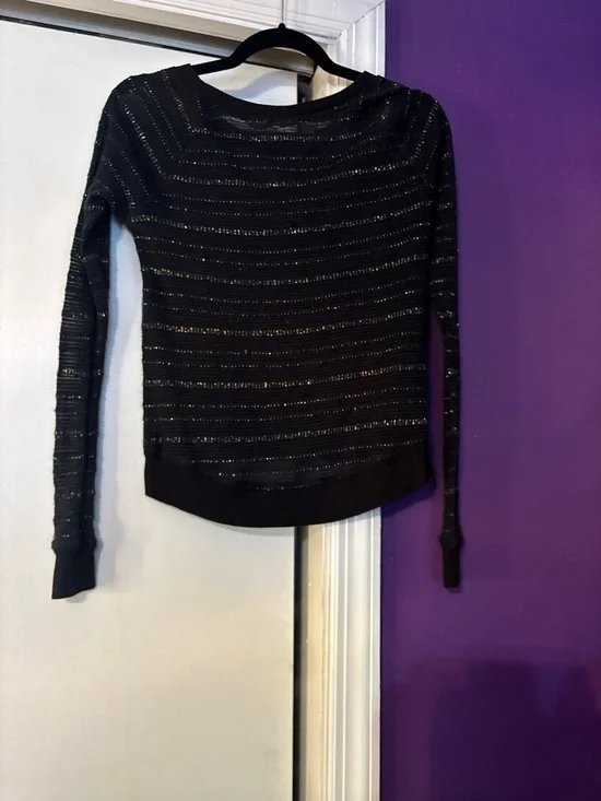 Y2K Mudd Black Knit Sweater with Metallic GoldThread Party Spring - Picture 2 of 7